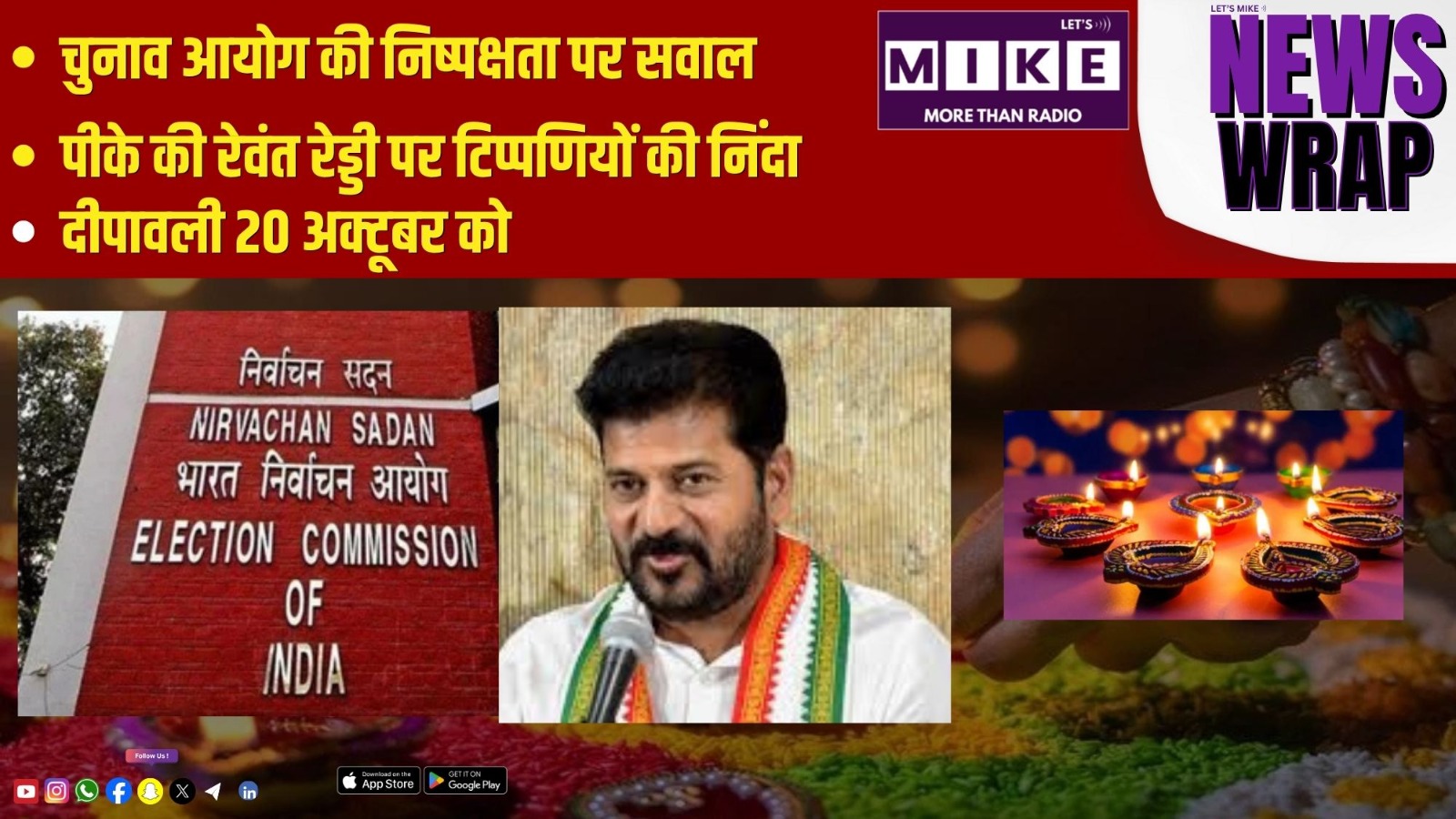 चुनाव आयोग की निष्पक्षता पर सवाल | पीके की रेवंत रेड्डी पर टिप्पणियों की निंदा |दीपावली 20 Oct को